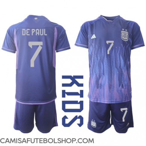Camisa de time de futebol Argentina Rodrigo de Paul #7 Replicas 2º Equipamento Infantil Mundo 2022 Manga Curta (+ Calças curtas)
